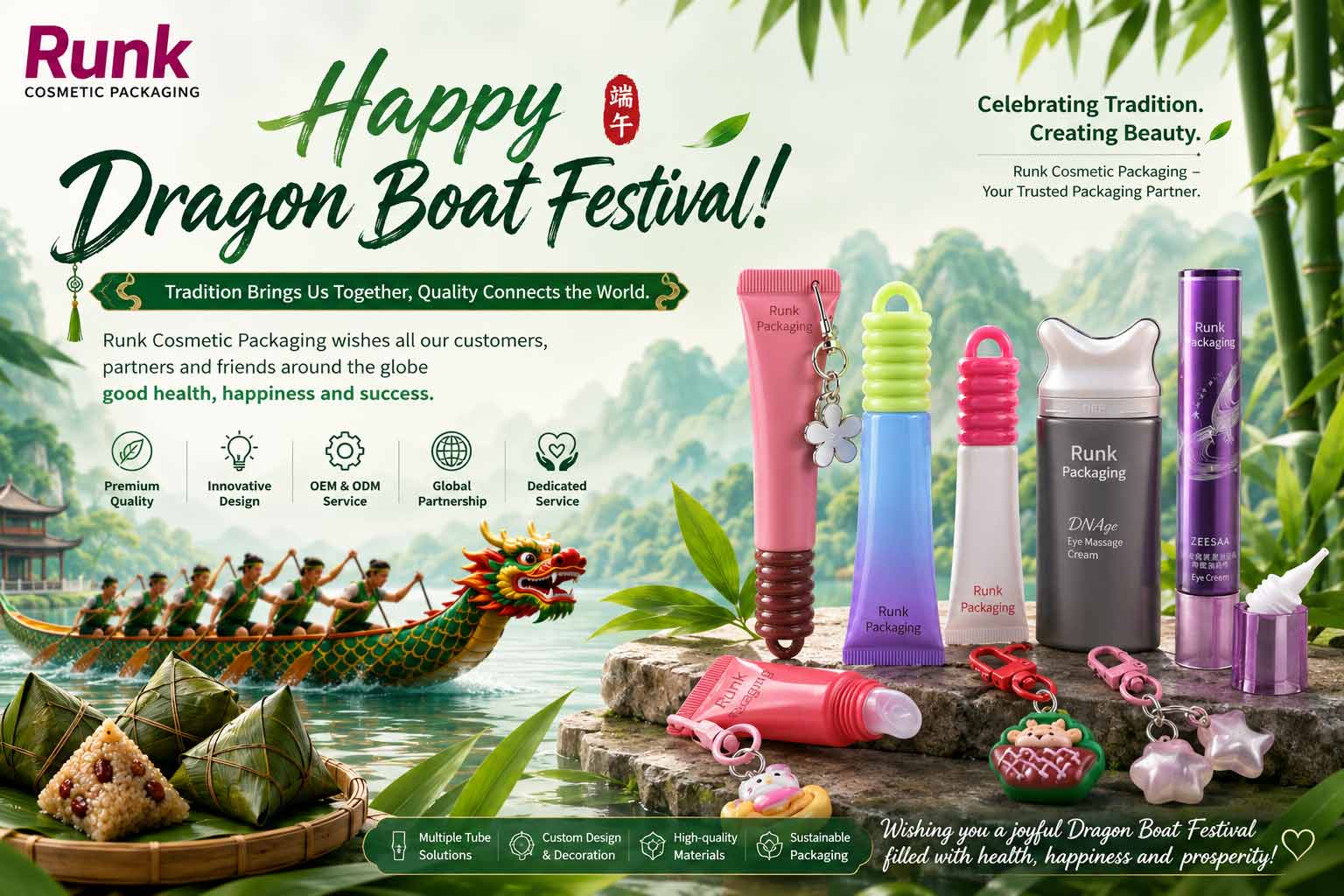 El empaque de cosméticos Runk celebra el Festival Tradicional Chino del Bote del Dragón.