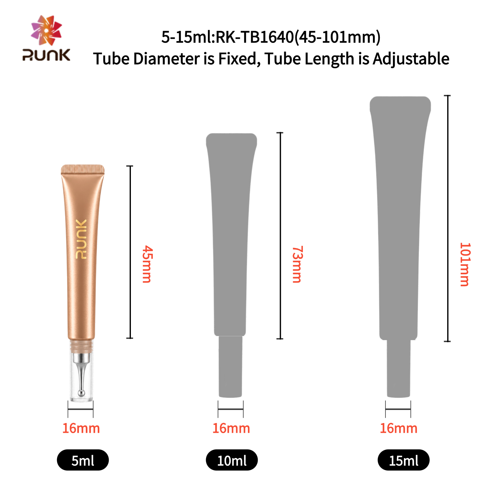 Runk cosmetic tube size